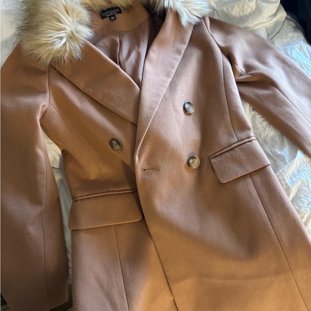 Topshop Coat with Faux Fur Collar